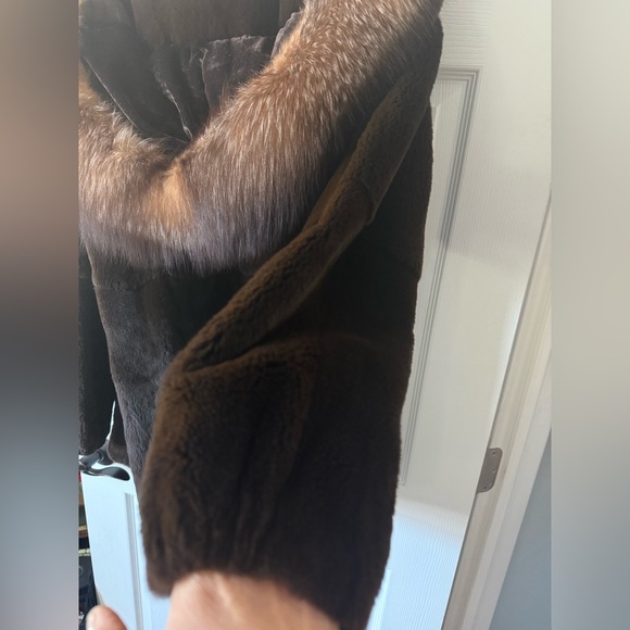 MINK COAT  JACKET WITH FOX TRIMMED HOOD Size Small - Picture 15 of 16